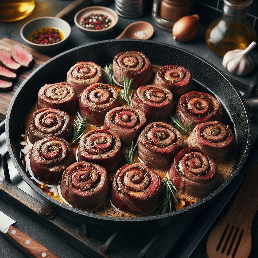 Premade Steak Pinwheels on Stove